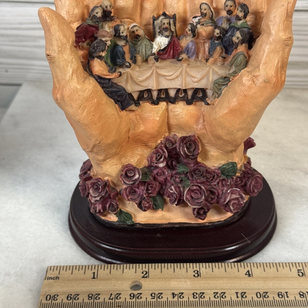 Last Supper In God's Hands 6.5" Resin W/ Wood Base May Rich Company - Vintage - Picture 6 of 8